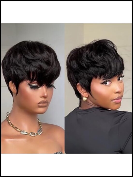100% Human Hair Pixie Cut Wig for Black Women Glueless Short Straight Full main image 4